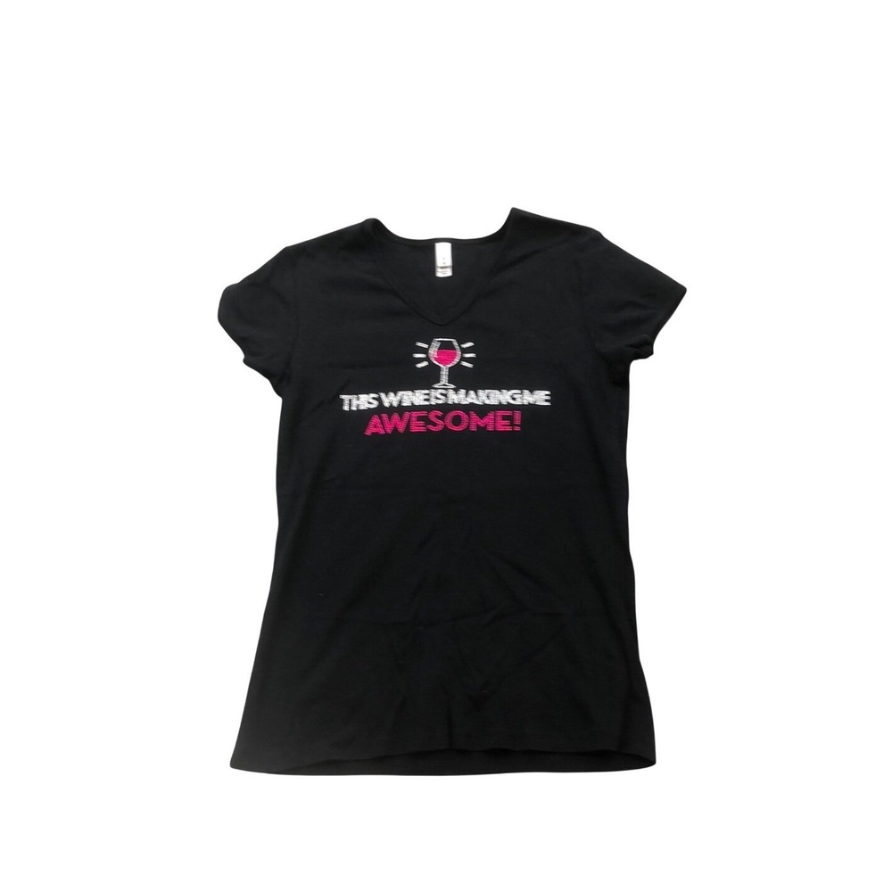 Chris's stuff women's‎ rhinestone embossed black T-shirt Size large